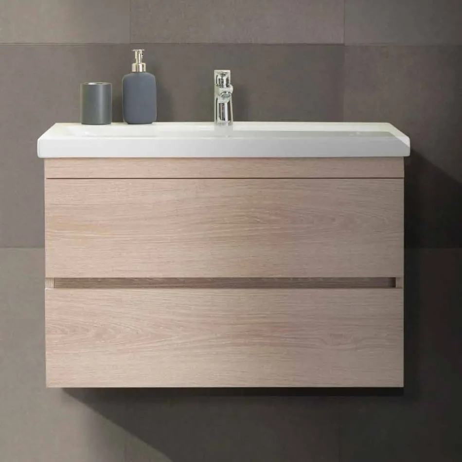 Hängande badrumsmöbelkomposition i ek Melamine - Becky Viadurini
