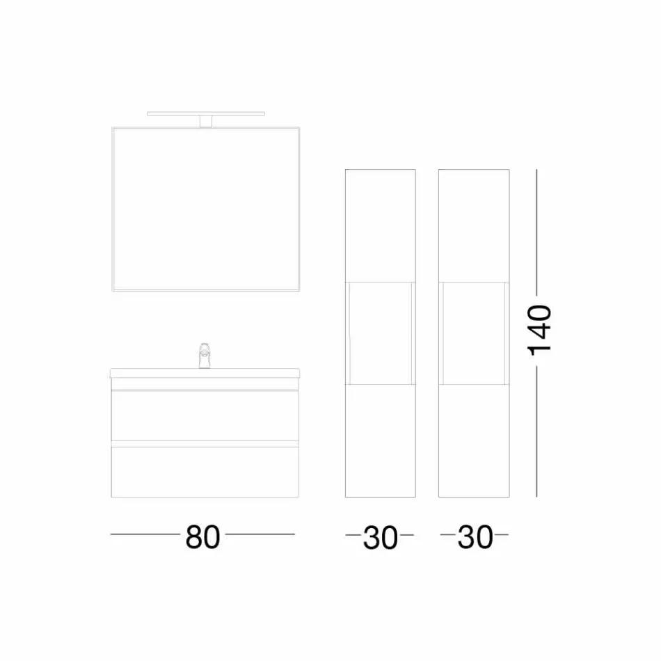Hängande badrumsmöbelkomposition i ek Melamine - Becky Viadurini
