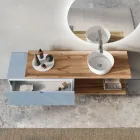 Tiffany blå och ek badrumskomposition med spegel tillverkad i Italien - Ermes Viadurini