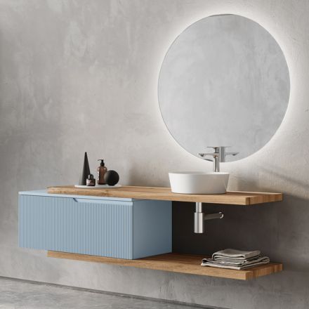 Tiffany blå och ek badrumskomposition med spegel tillverkad i Italien - Ermes Viadurini