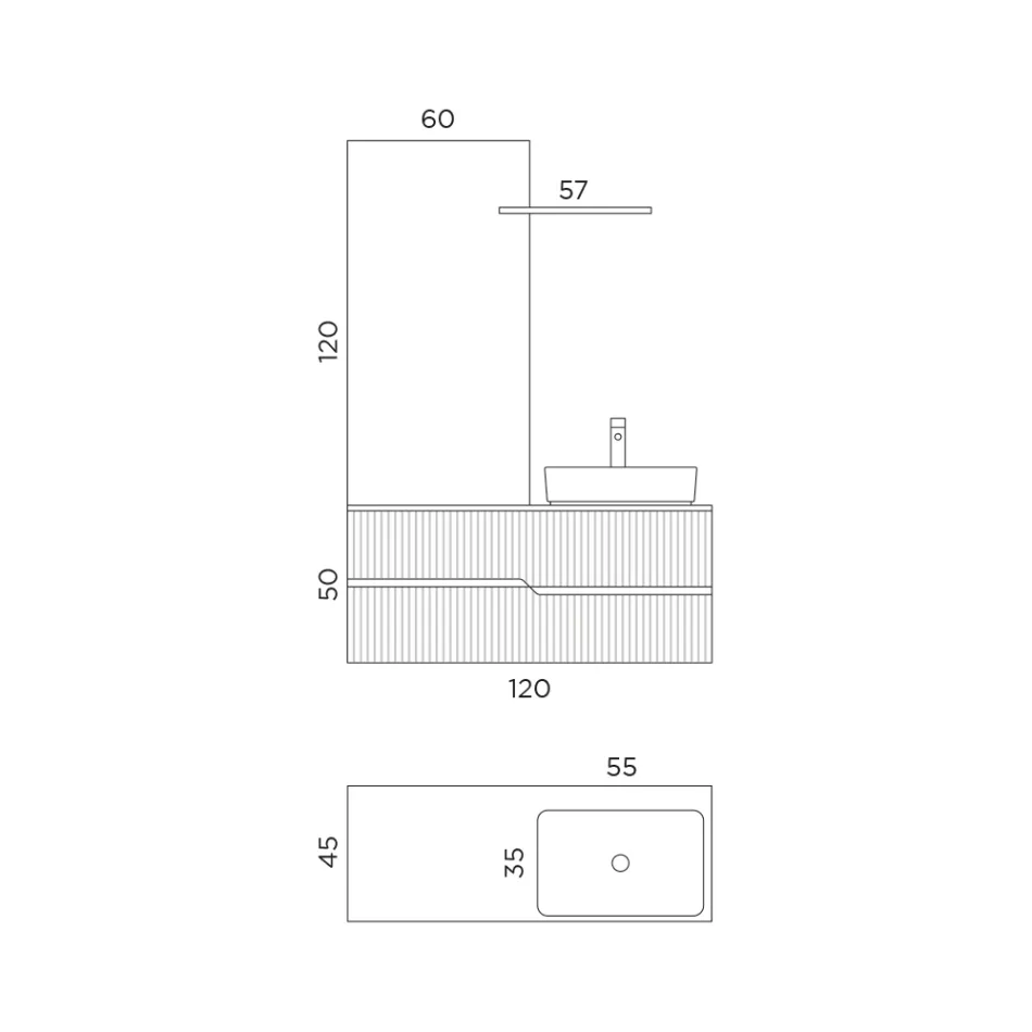 Vit badrumskomposition med spegel och hylla Tillverkad i Italien - Ares Viadurini