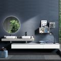 Betongfärg och matt vit badrumskomposition med tvättställ, spegel och bas - Palom
