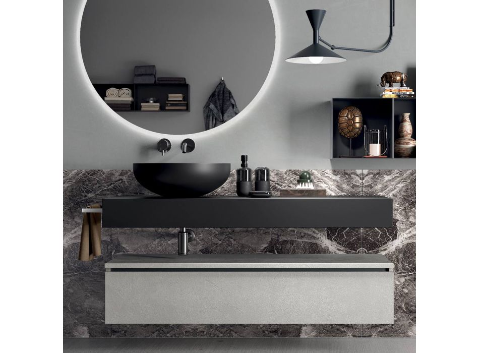 Badrumskomposition komplett med spegel, tvättställ, botten och topp tillverkad i Italien - Palom Viadurini