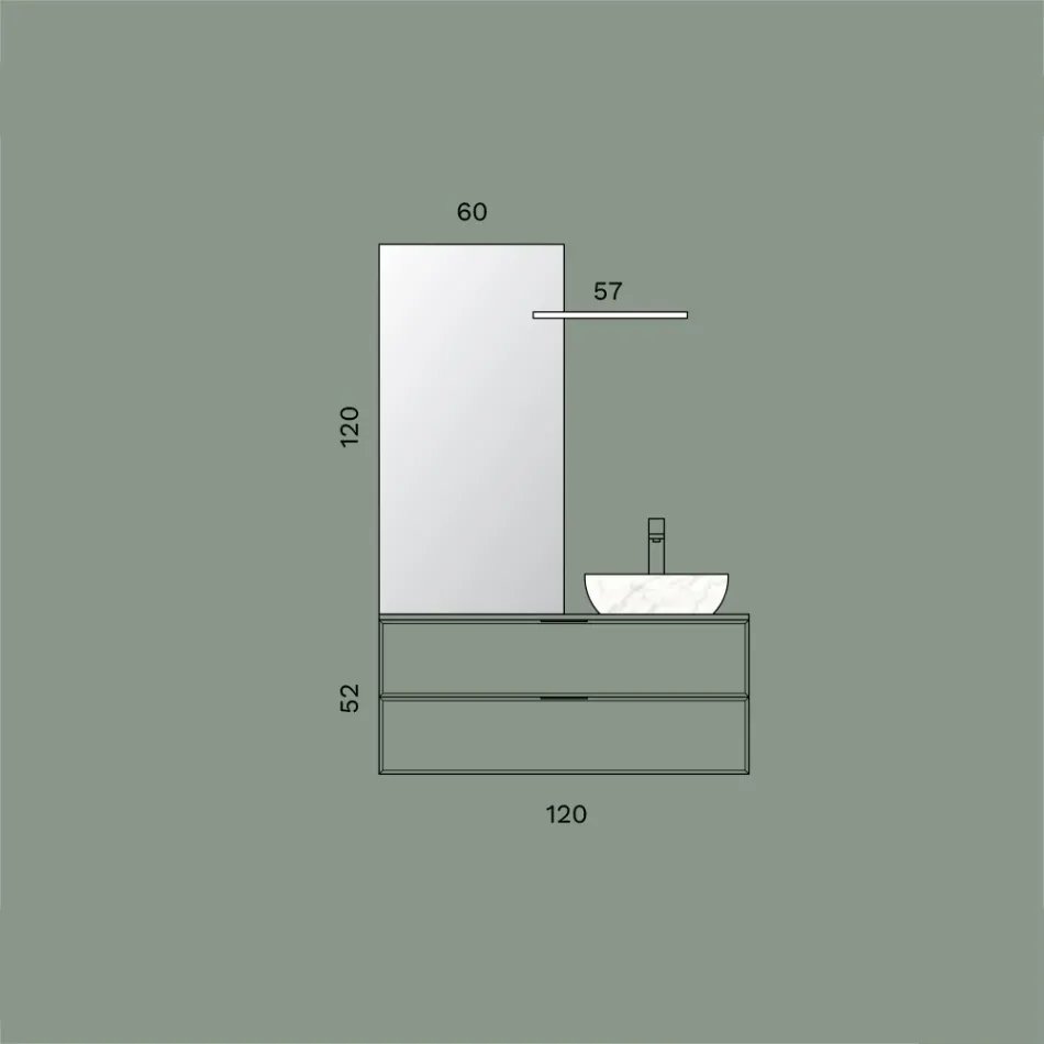 Badrumskomposition inklusive 1 bas med 2 lådor, handfat och spegel - Orione Viadurini