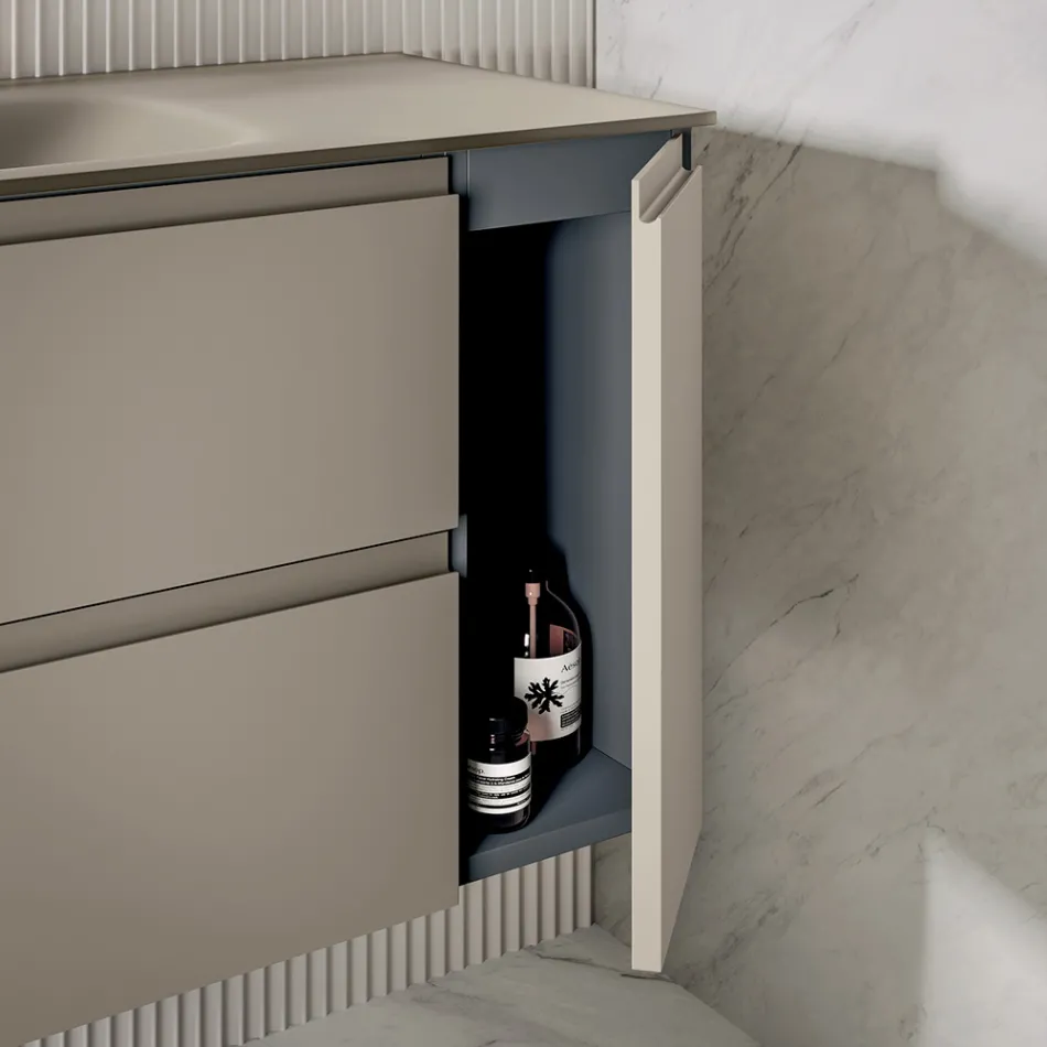 Badrumskomposition inklusive bas med 2 lådor och 1 dörr - Titan Viadurini