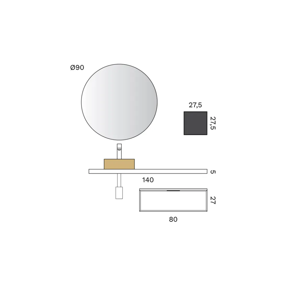 Badrumskomposition inklusive bas med låda, handfat, spegel och kub - Orione Viadurini