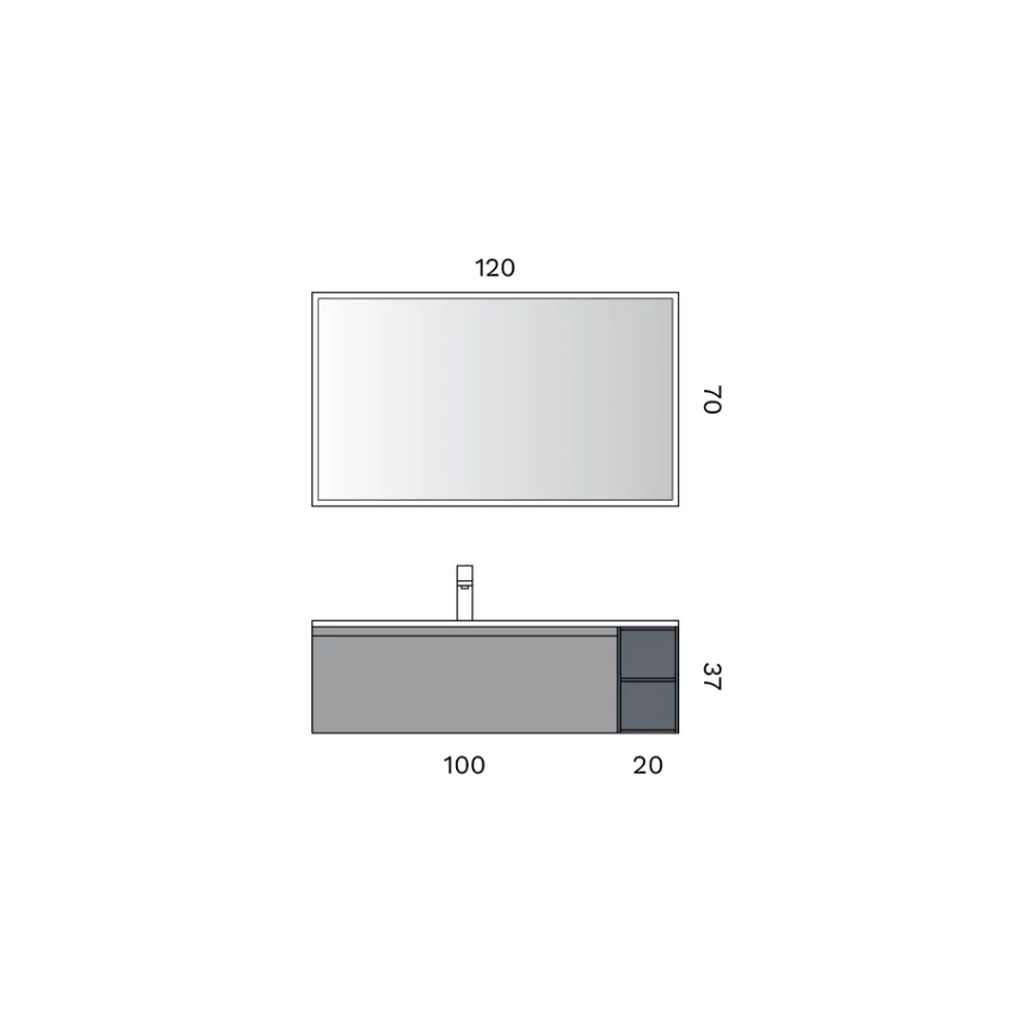 Badrumskomposition med 1 bas med 1 låda och öppet fack och spegel - Titan Viadurini