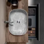 Badrumskomposition med 1 låda, 2 ekhyllor, handfat och spegel - Titan Viadurini