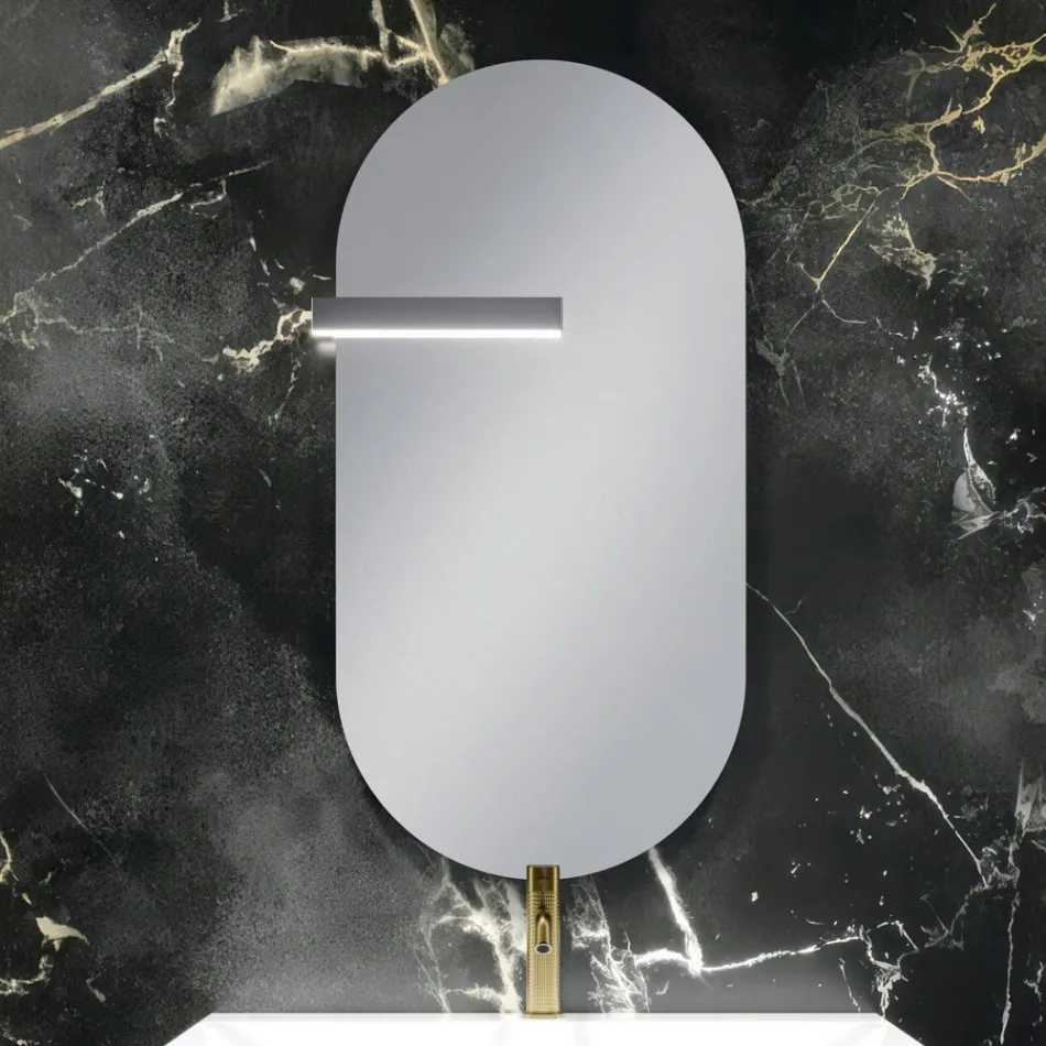 Badrumskomposition med 2 mattvita lådor, handfat och spegel - Elios Viadurini