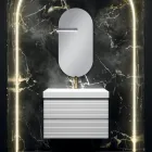 Badrumskomposition med 2 mattvita lådor, handfat och spegel - Elios Viadurini