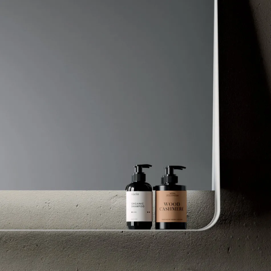 Badrumskomposition med 2 lådor och 2 öppna fack, spegel och handfat - Magnolia Viadurini