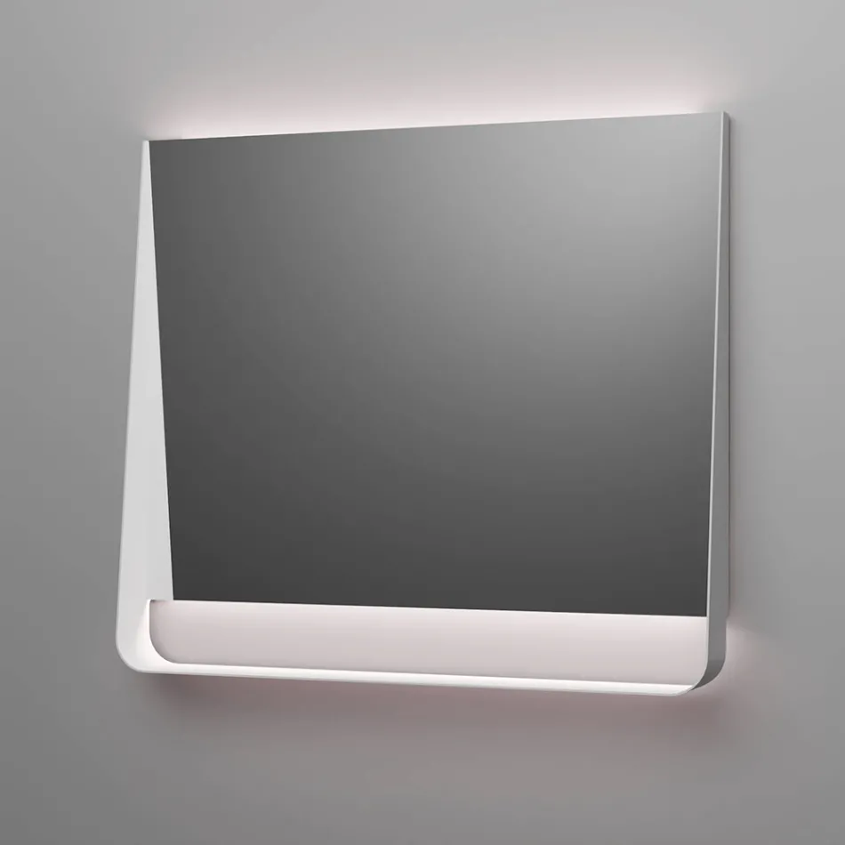 Badrumskomposition med 2 lådor, vitt handfat, spegel och väggskåp - Elios Viadurini