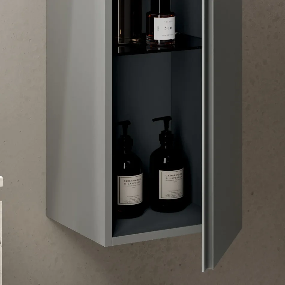 Badrumskomposition med 2 lådor, väggskåp, pelare och spegel - Titan Viadurini