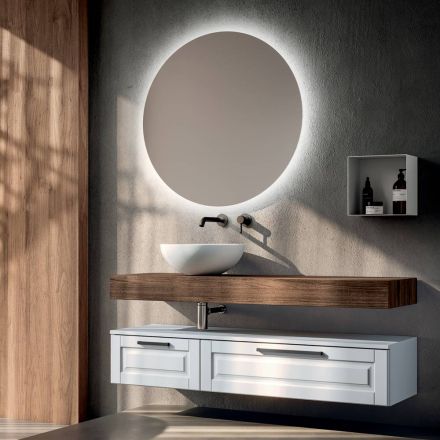 Badrumskomposition med 2 lådor, spegel och vit hartshandfat - Magnolia Viadurini