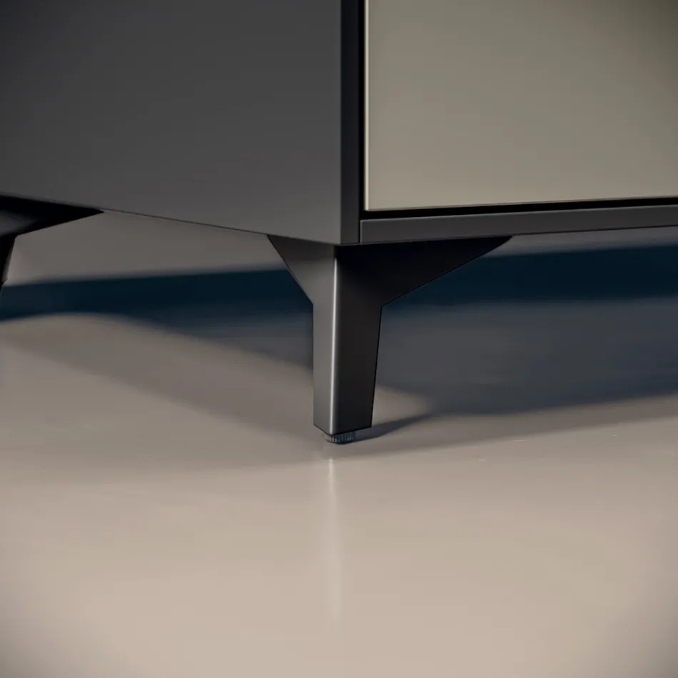 Badrumskomposition med 3 mattduvgrå lådor, spegel och handfat - Velaria Viadurini