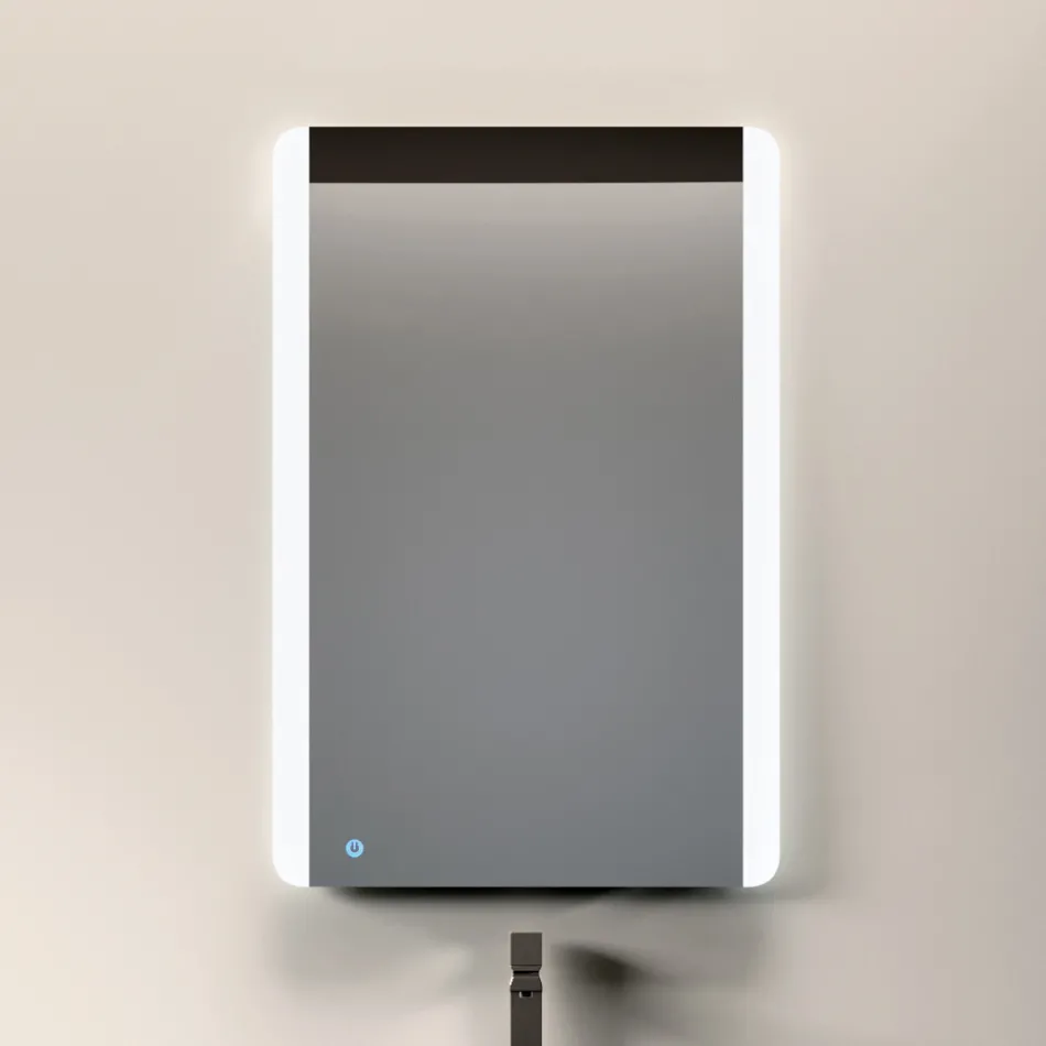 Badrumskomposition med 3 mattduvgrå lådor, spegel och handfat - Velaria Viadurini