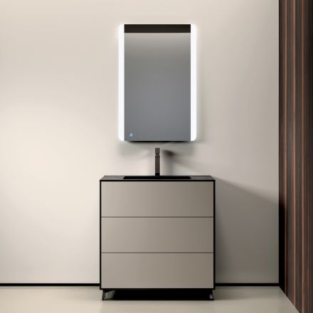 Badrumskomposition med 3 mattduvgrå lådor, spegel och handfat - Velaria Viadurini