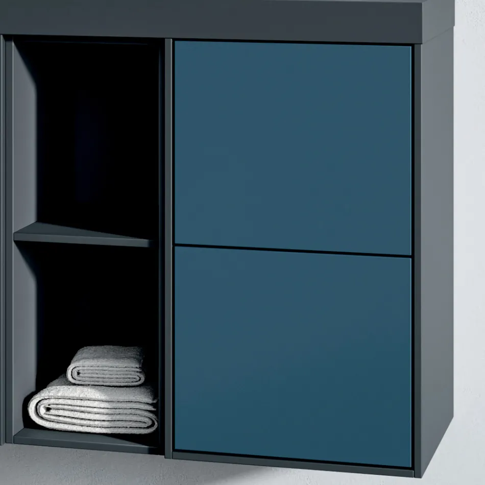 Badrumskomposition med 4 Avio blå lådor, spegel och handfat - Velaria Viadurini