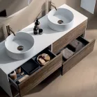 Badrumskomposition med 4 lådor i Rio Oak, spegel och handfat - Velaria Viadurini