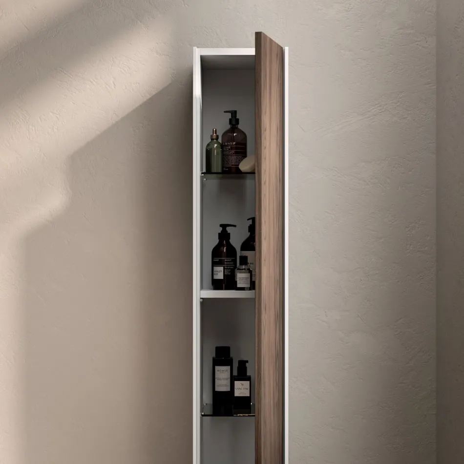 Badrumskomposition med 4 lådor i Rio Oak, spegel och handfat - Velaria Viadurini