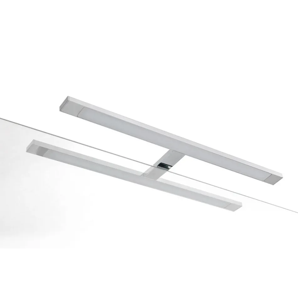 Badrumskomposition med 4 lådor, handfat, spegel och öppna hyllor - Elios Viadurini