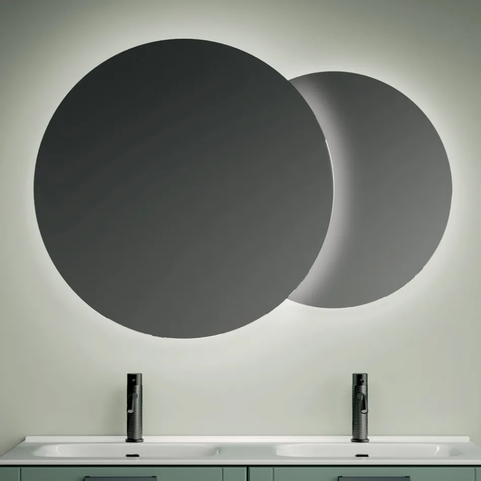 Badrumskomposition med 4 salviagröna lådor, spegel och handfat - Magnolia Viadurini