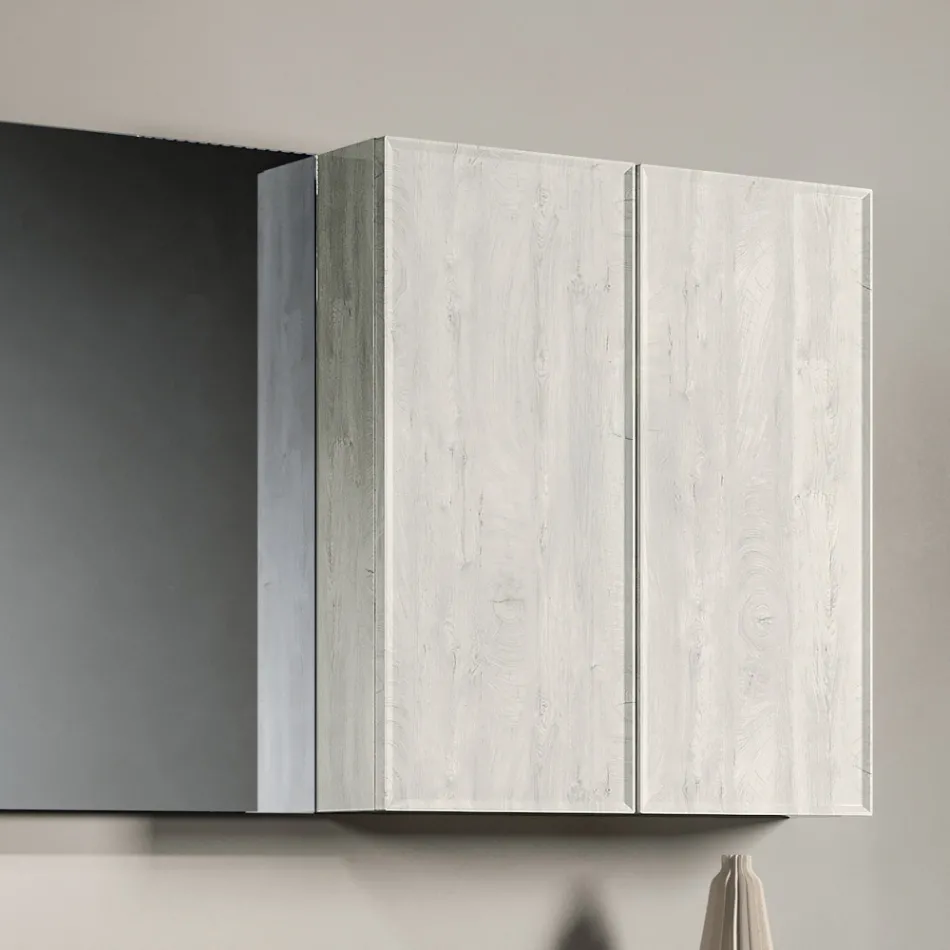 Badrumskomposition med lådor, handfat, spegel och väggskåp - Orione Viadurini