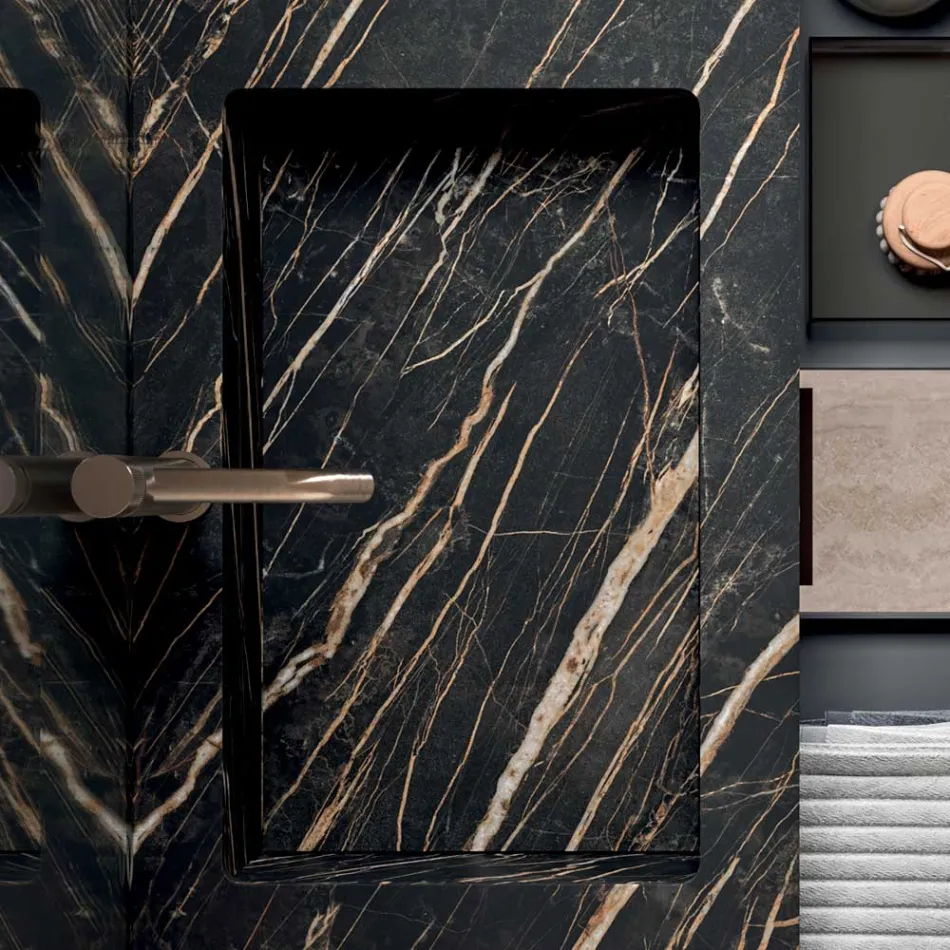 Badrumskomposition med Noir Desir Gres handfat - Orione Viadurini