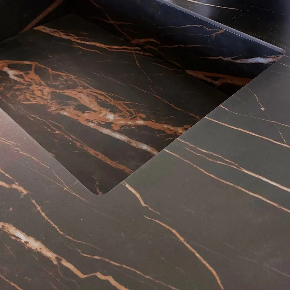 Badrumskomposition med Noir Desir Gres handfat - Orione Viadurini