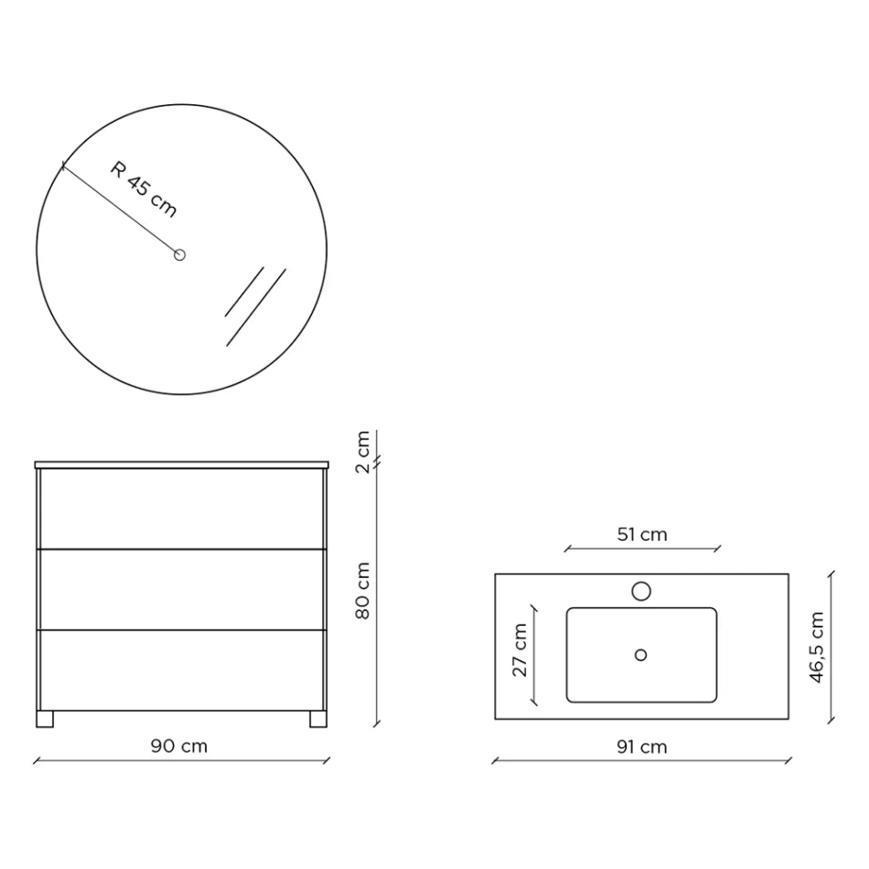 Badrumskomposition med spegel, bas och handfat i harts Tillverkad i Italien - Kilos Viadurini