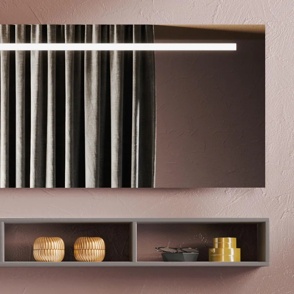 Badrumssammansättning med spegel och lampa, anti-skrapbas tillverkad i Italien - dröm Viadurini