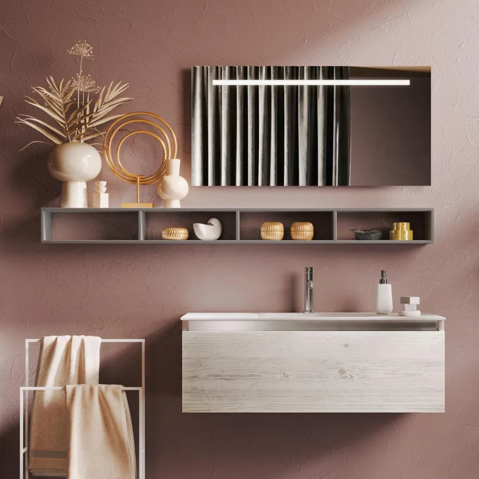 Badrumssammansättning med spegel och lampa, anti-skrapbas tillverkad i Italien - dröm Viadurini