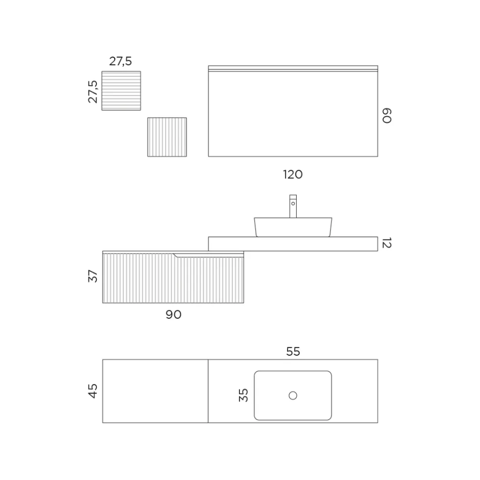 Badrumskomposition med spegel och metallväggar Tillverkad i Italien - Efesto Viadurini