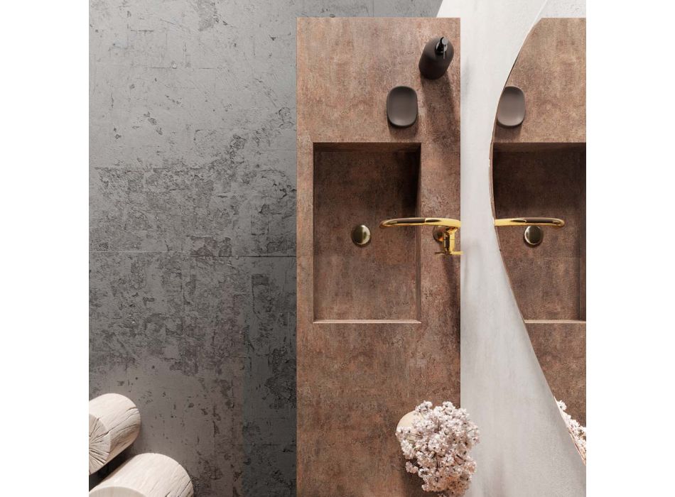 Badrumskomposition med modern spegel och konsoltvättställ Tillverkad i Italien - Palom Viadurini