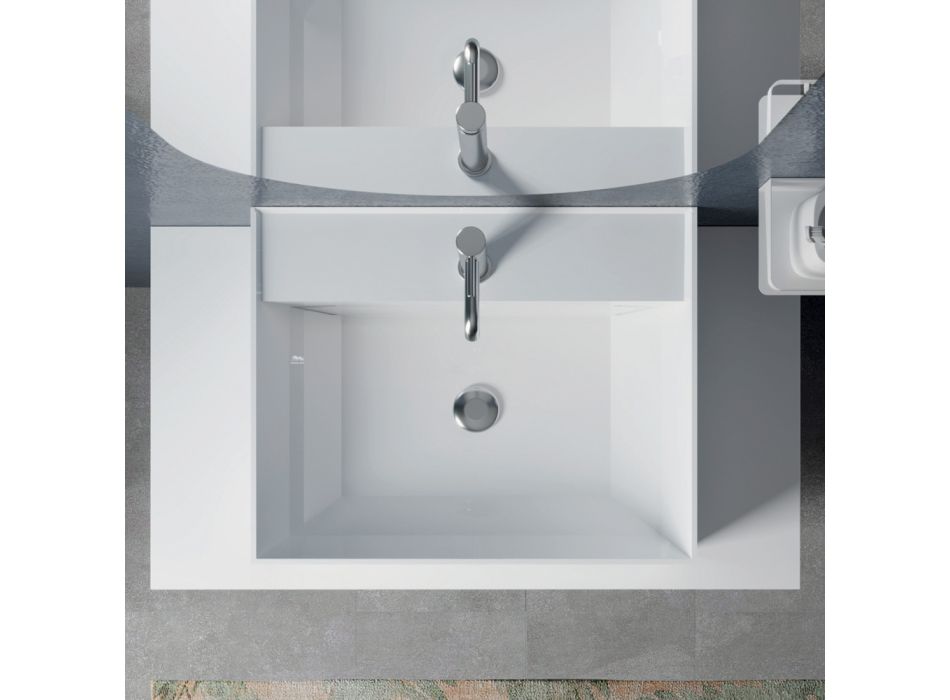 Badrumskomposition med oval spegel, bas och tvättställ Tillverkad i Italien - Kilos Viadurini