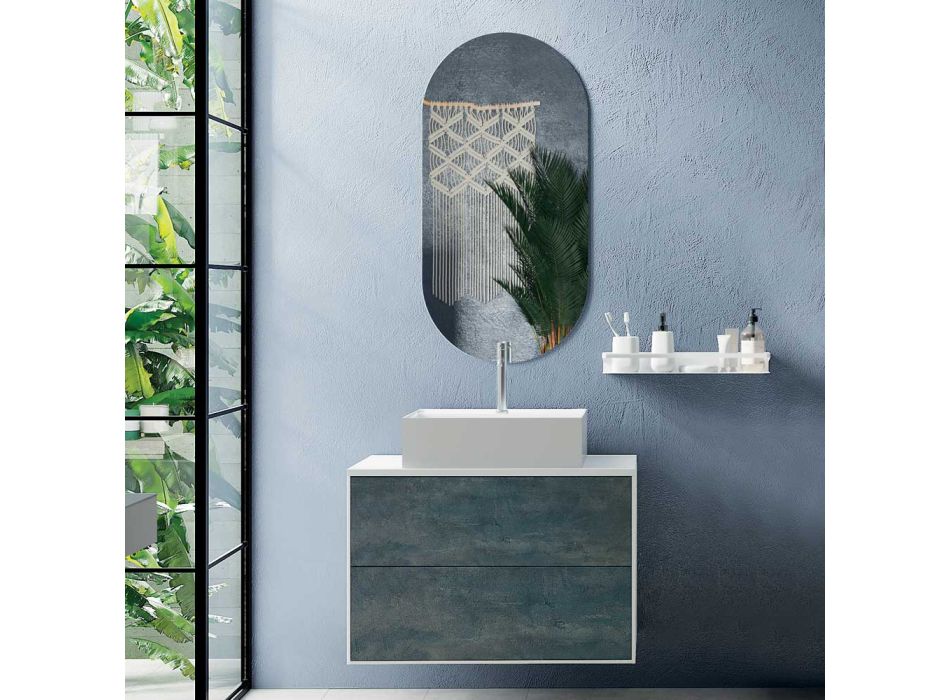 Badrumskomposition med oval spegel, bas och tvättställ Tillverkad i Italien - Kilos Viadurini