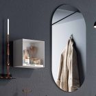 Badrumskomposition med oval spegel, tvättställ och bas Tillverkad i Italien - Palom Viadurini