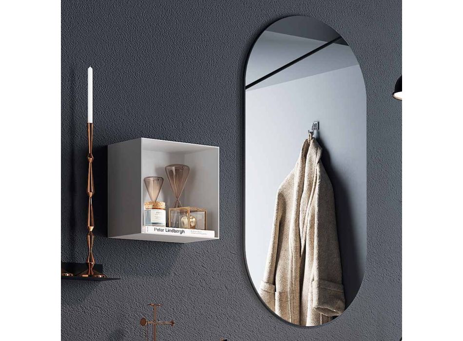 Badrumskomposition med oval spegel, tvättställ och bas Tillverkad i Italien - Palom Viadurini