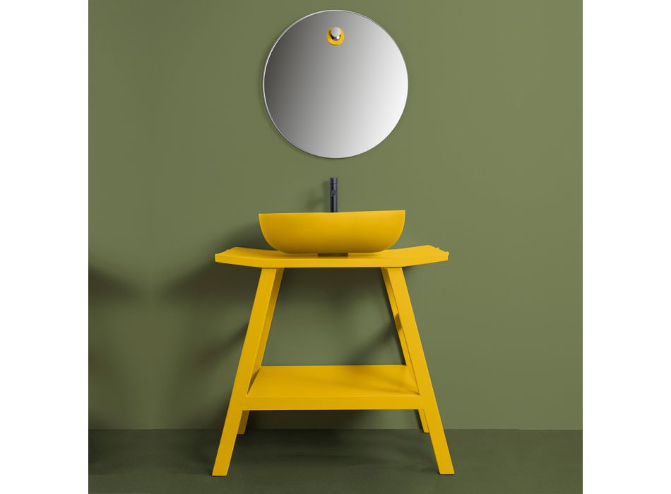Design badrumskomposition Gul färg med tillbehör och spegel - Patryk Viadurini
