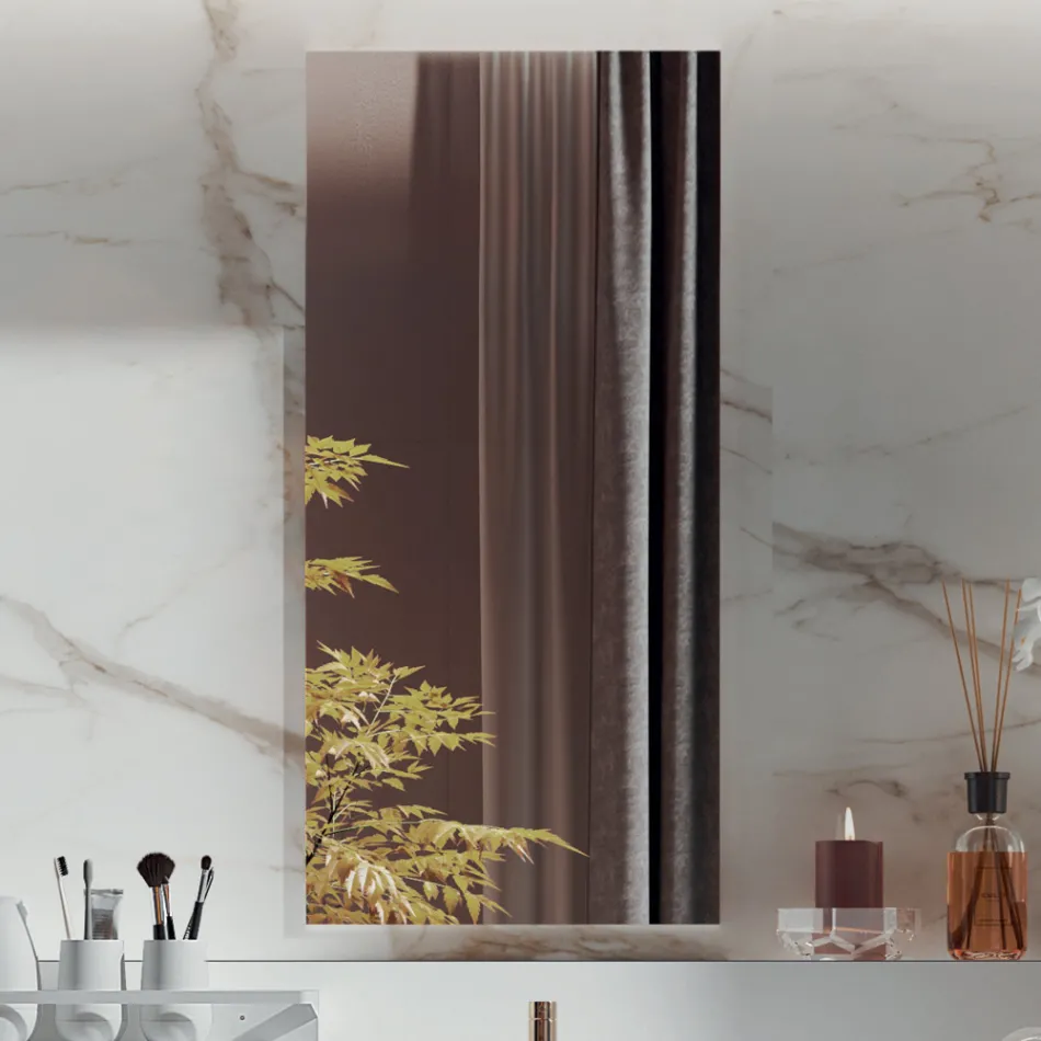 Dubbel badrumskomposition med rektangulär spegel och handfat Tillverkad i Italien - Palom Viadurini