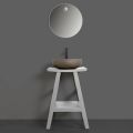 Badrumskomposition med rund spegel, skåp och tillbehör - Maryse
