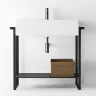 Badrumssammansättning Keramiskt handfat och stålbas Tillverkad i Italien - Quadro Viadurini