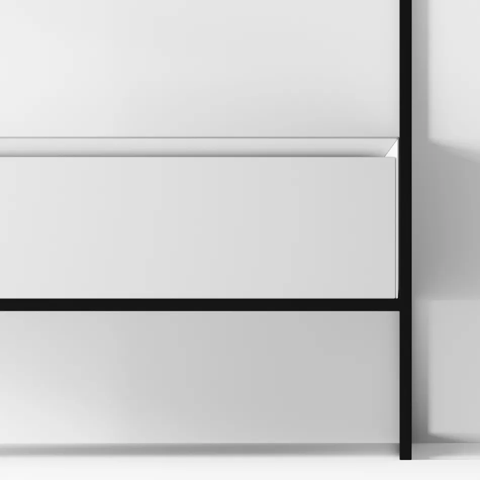 Badrumssammansättning Tvättställ i keramik och spegel Tillverkad i Italien - Hoscar Viadurini