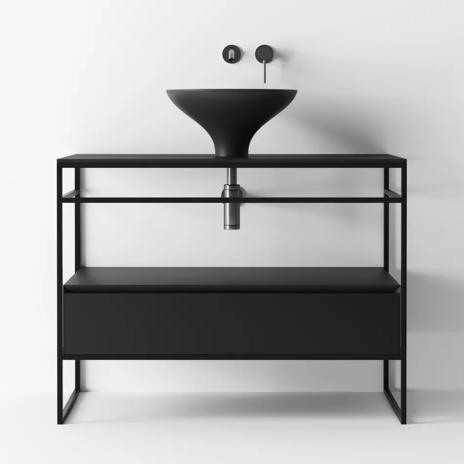 Badrumssammansättning Tvättställ i keramik och spegel Tillverkad i Italien - Hoscar Viadurini