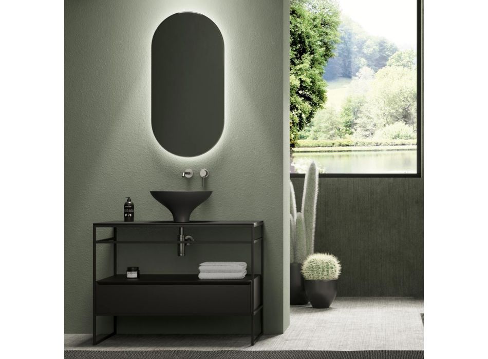 Badrumssammansättning Tvättställ i keramik och spegel Tillverkad i Italien - Hoscar Viadurini