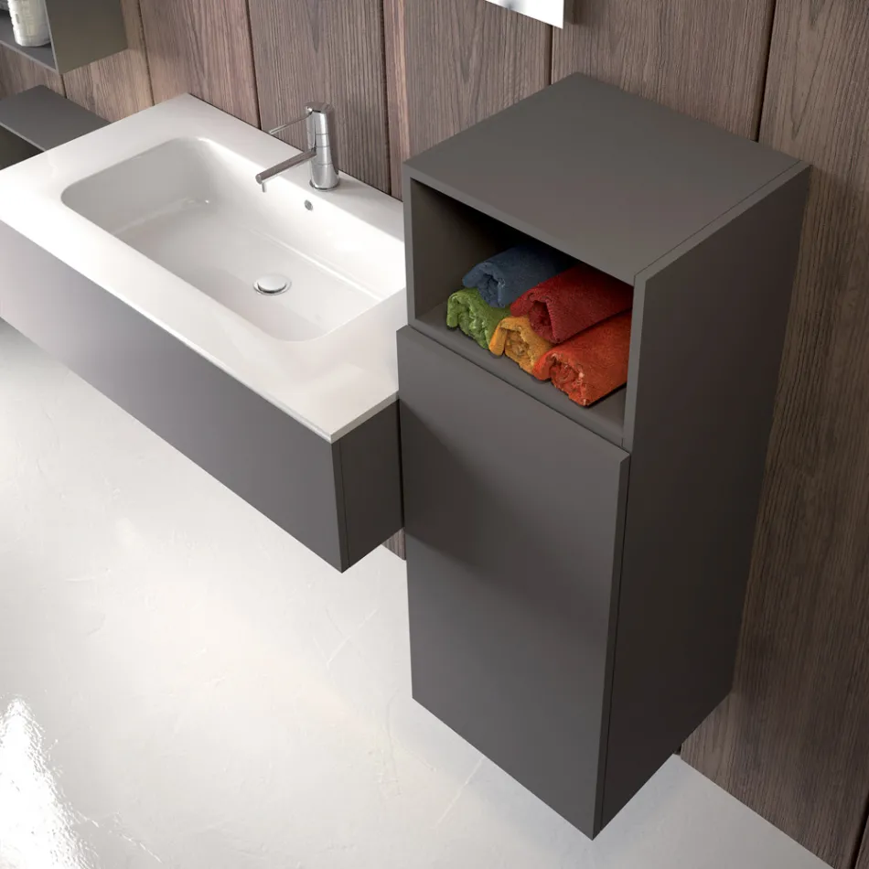 Upphängd badrumskomposition i rökgrå fenix tillverkad i Italien, Neapel Viadurini