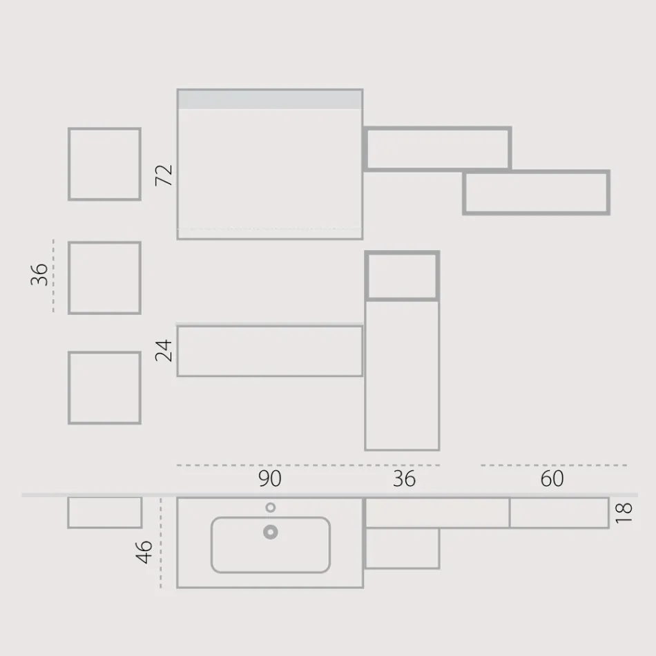 Upphängd badrumskomposition i rökgrå fenix tillverkad i Italien, Neapel Viadurini