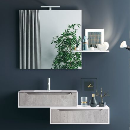 Upphängd badrumskomposition, spegel och betongunderlag tillverkade i Italien - Polsen Viadurini