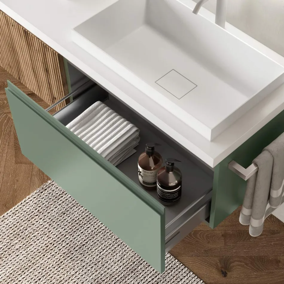 Salvia grön och Cannettato ek badrumskomposition Tillverkad i Italien - Uranus Viadurini