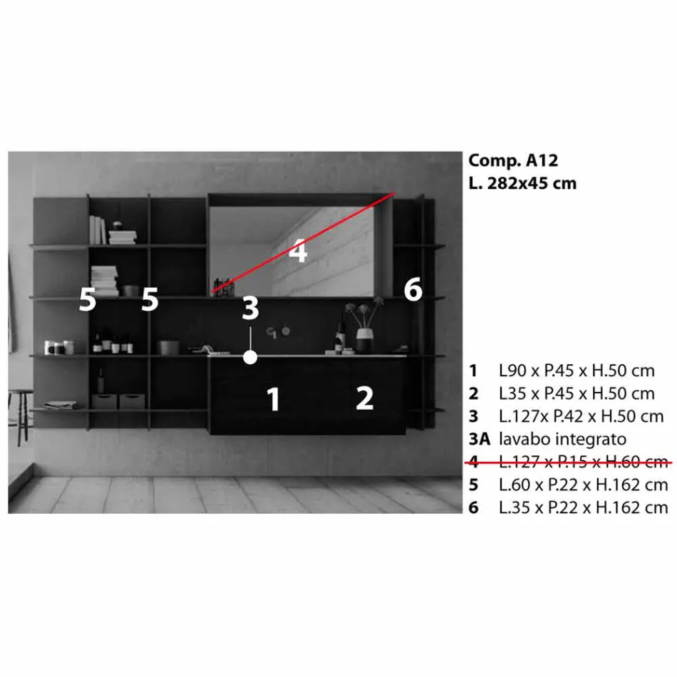 Upphängda och moderna badrumsmöbelkomposition, designmöbler - Callisi12 Viadurini